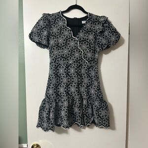 Vestique Black Dress with White Floral Embroidery